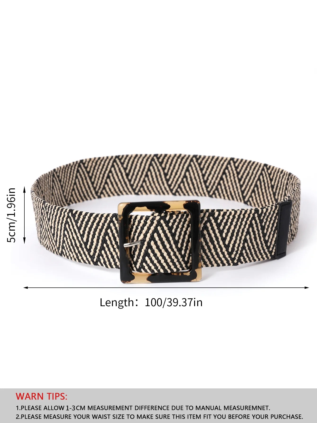 Elegant vintage women's belt, braided, bohemian style with a square buckle