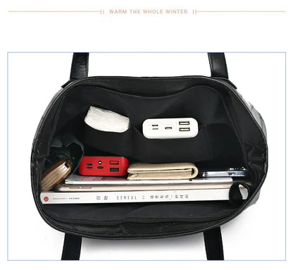 Stylish and elegant women's square tote bag with a horizontal zipper, suitable for carrying by hand or on the shoulder