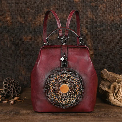 Women's vintage leather backpack, luxurious and elegant