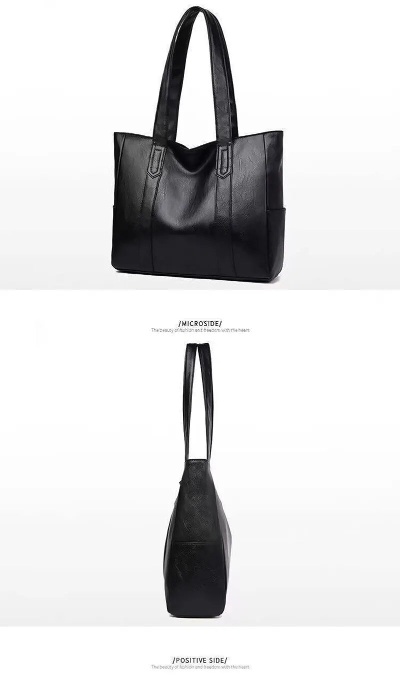 Large-capacity solid-color vintage-style women's handbag