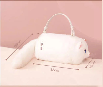 Women's messenger-style shoulder bag, small, versatile, handmade with a kitten print