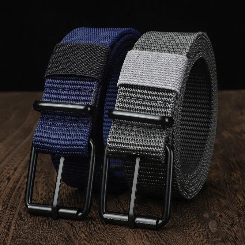 Unisex canvas belt with pin buckle and leather eyelet details