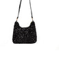 Women's sequin party bag/clutch with leather shoulder strap for weddings, proms, and parties (black and silver)