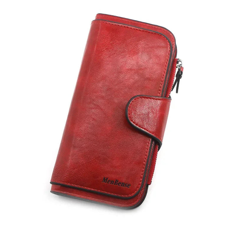 Women's leather wallet with three folds vintage style