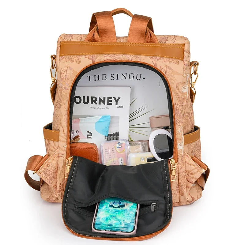 Women's Leather Backpack with Anti-Theft Design and Color-Blocking Style – Multifunctional with Large Capacity