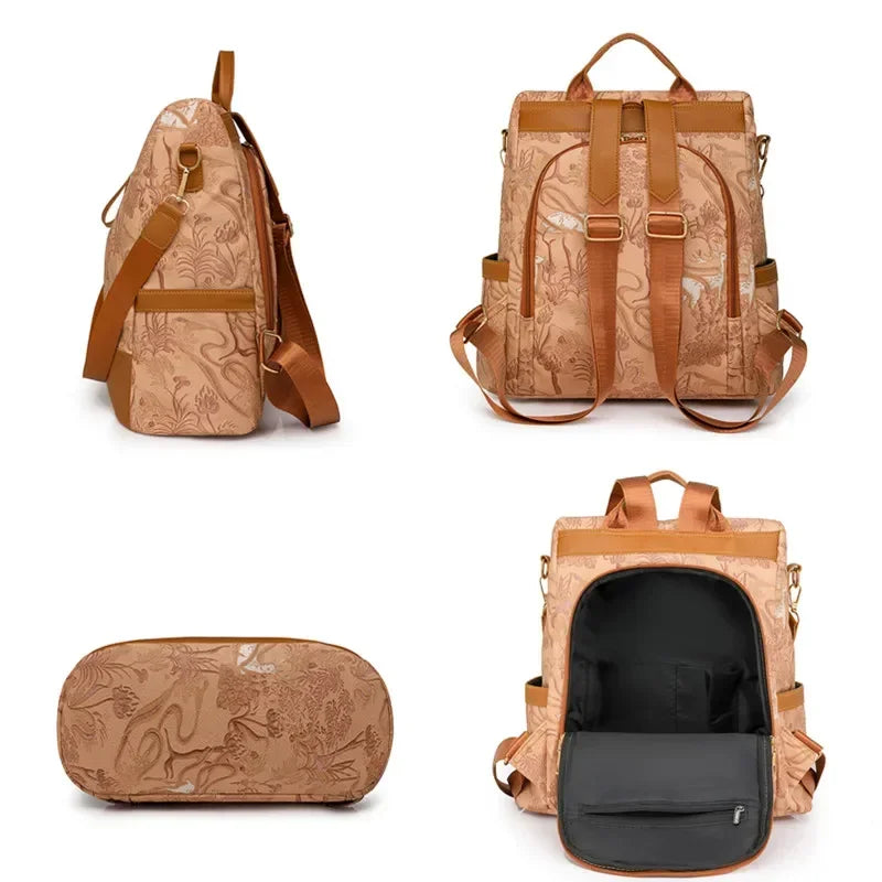 Women's Leather Backpack with Anti-Theft Design and Color-Blocking Style – Multifunctional with Large Capacity