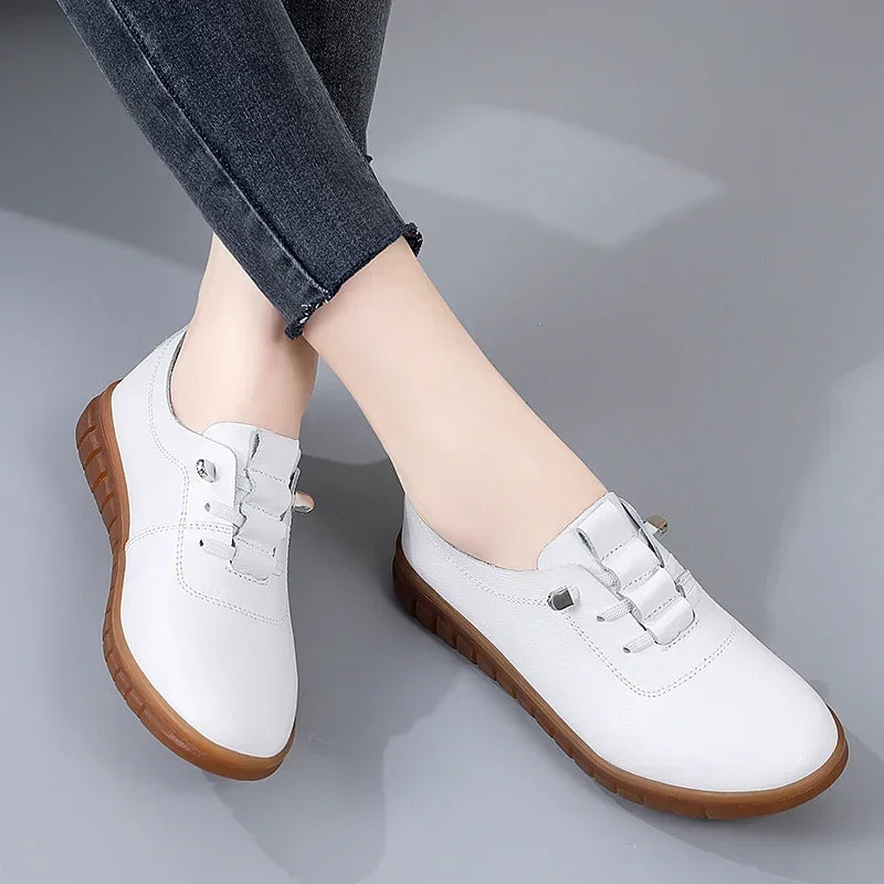 Women's casual sneakers, ballet flat style, made of genuine leather