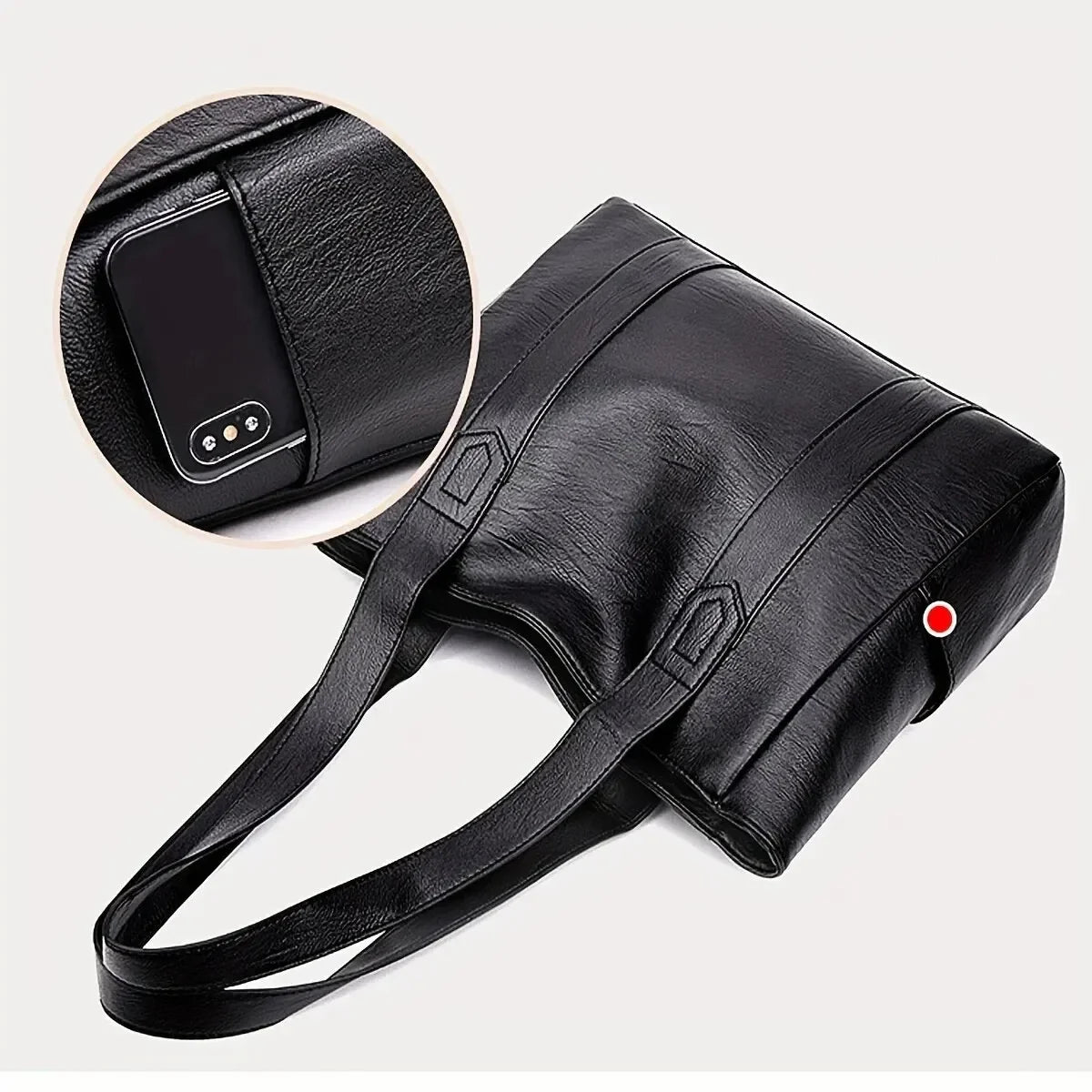 Large-capacity solid-color vintage-style women's handbag