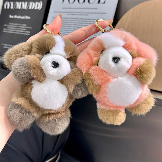 Plush keychain with an adorable and fun dog/rabbit pendant