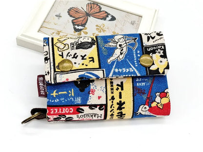 Women's wallet with cartoon print for girls, with key holder and coin purse in various designs.