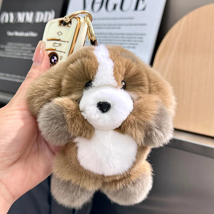 Plush keychain with an adorable and fun dog/rabbit pendant