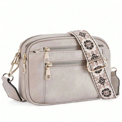 Classic retro multifunctional women's handbag, with shoulder and crossbody strap, zipper closure, small and square shape