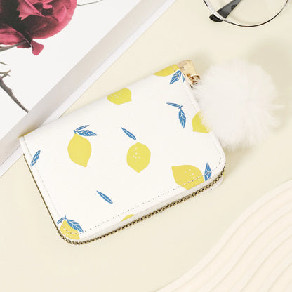 New women's card case With a Pom-pom Charm, Credit card holder, women's short wallet