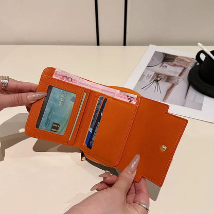 Retro women's wallet with multiple card slots, multifunctional with three folds.