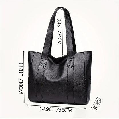 Large-capacity solid-color vintage-style women's handbag