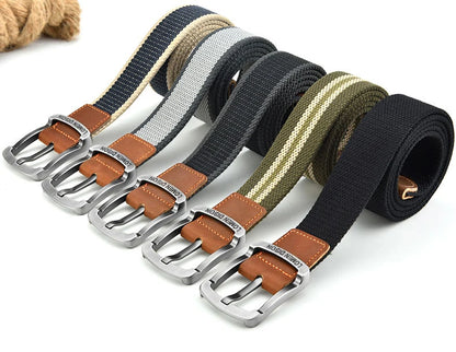 Men's tactical canvas belt, modern and casual, goes well with jeans, ideal accessory for outdoor sports and hunting, with nylon pin buckle