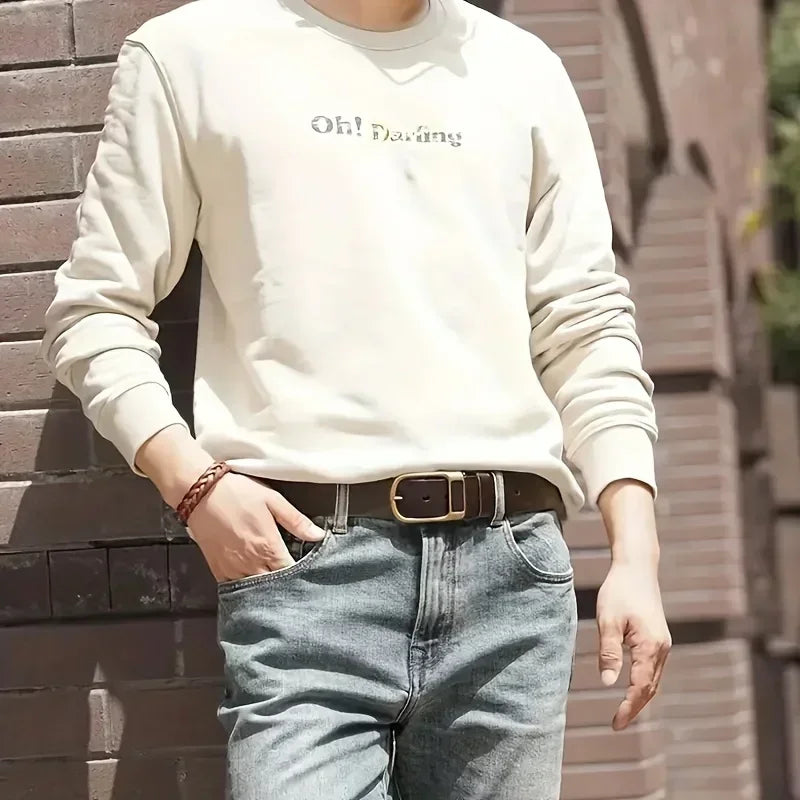 Men's casual and modern cowboy-style belt with a pin buckle, retro style for formal occasions
