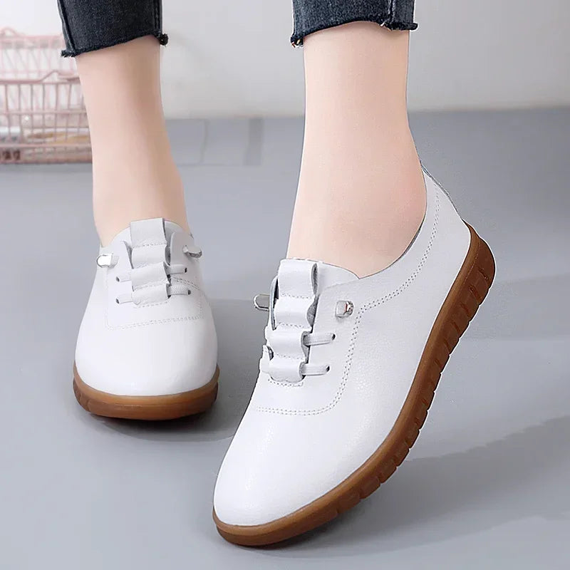 Women's casual sneakers, ballet flat style, made of genuine leather