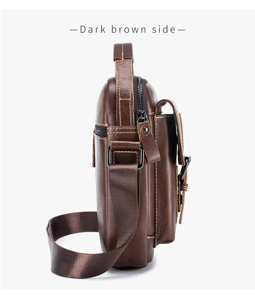Small and versatile vertical shoulder bag in genuine leather for men