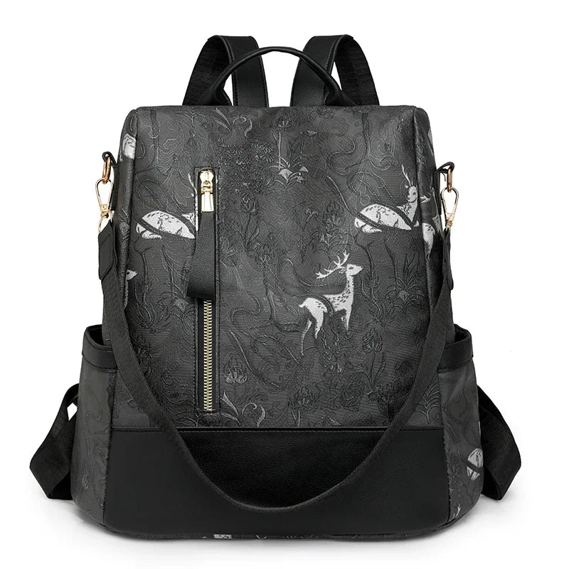 Women's Leather Backpack with Anti-Theft Design and Color-Blocking Style – Multifunctional with Large Capacity