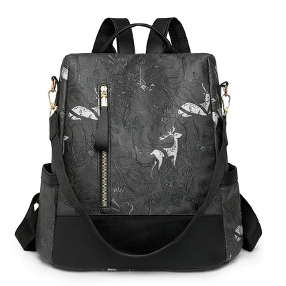 Women's Leather Backpack with Anti-Theft Design and Color-Blocking Style – Multifunctional with Large Capacity