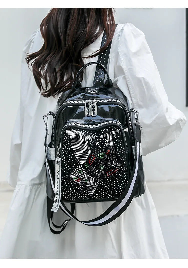 Women's multifunctional backpack with a modern design, made of anti-theft synthetic leather, stylish, beautiful and spacious