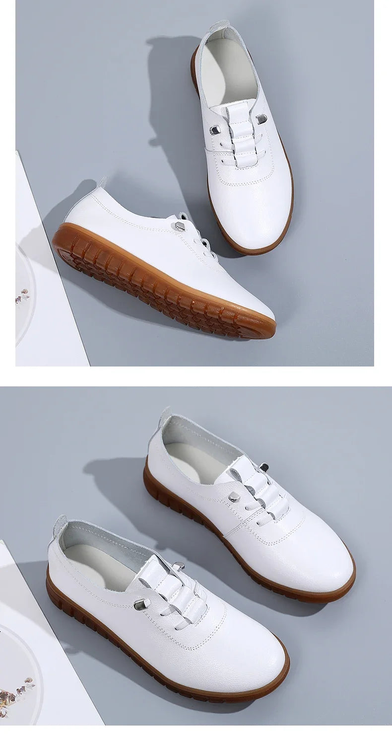 Women's casual sneakers, ballet flat style, made of genuine leather