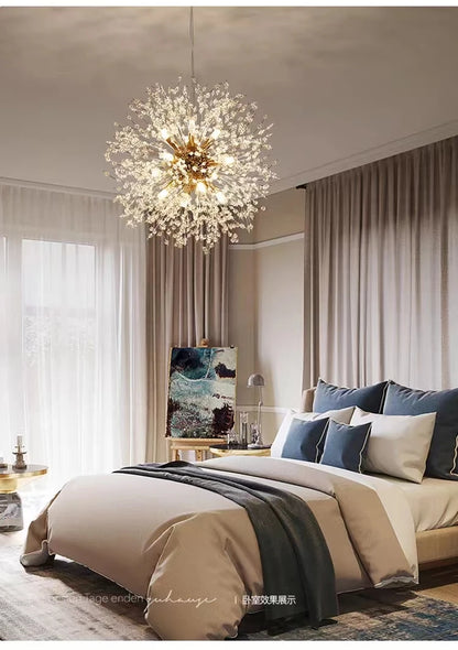 Luminária pendente LED moderna Sky Star Fireball Crystal, modelo Dandelion, ideal para restaurantes, salas de estar e bares. Arte dinamarquesa.