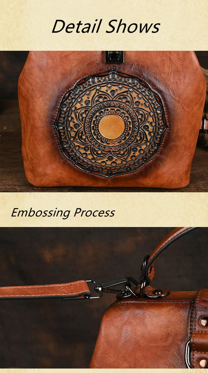 Women's vintage leather backpack, luxurious and elegant