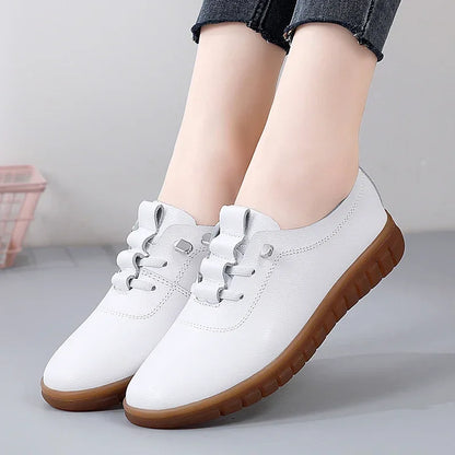 Women's casual sneakers, ballet flat style, made of genuine leather