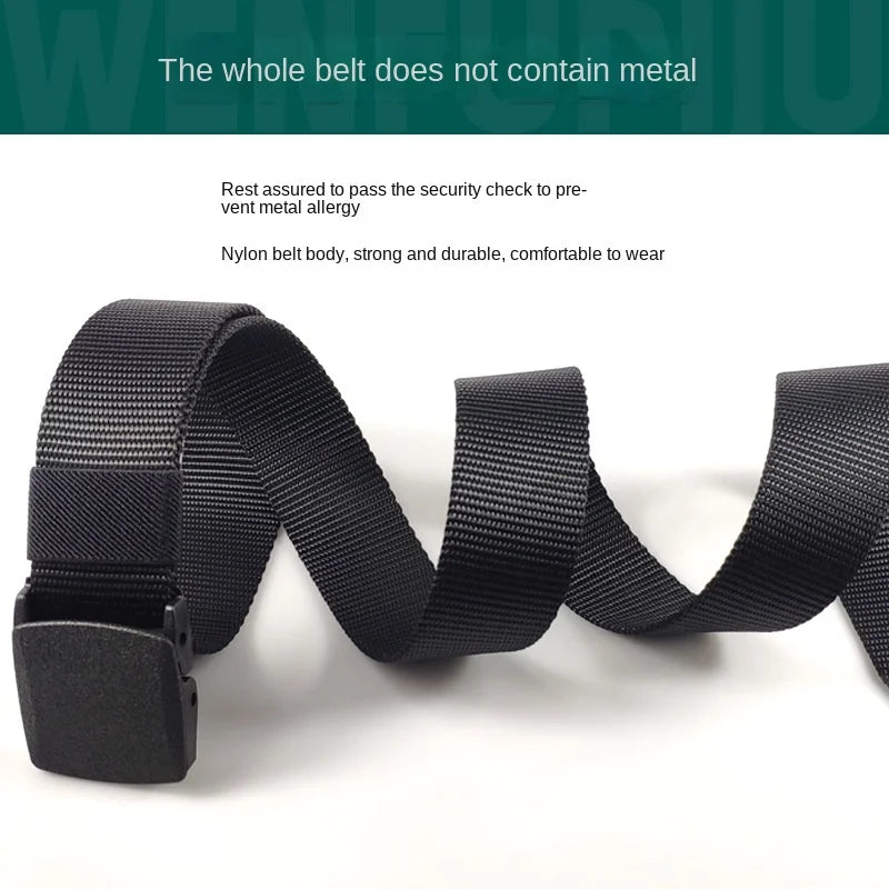 Men's casual belt for outdoor activities, made of canvas and nylon, without metal