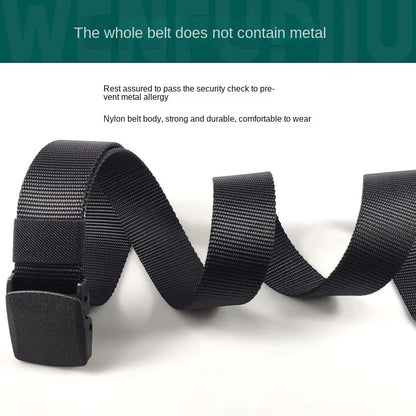 Men's casual belt for outdoor activities, made of canvas and nylon, without metal