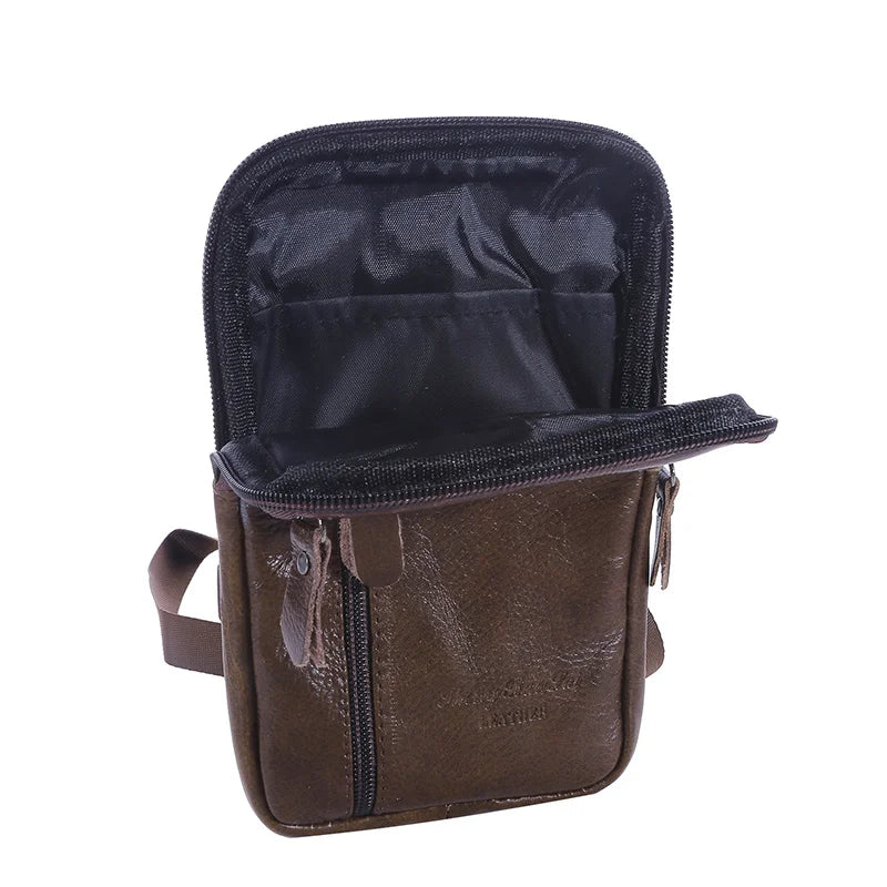Men's small, crossbody PU leather waist bag for cell phone and other items