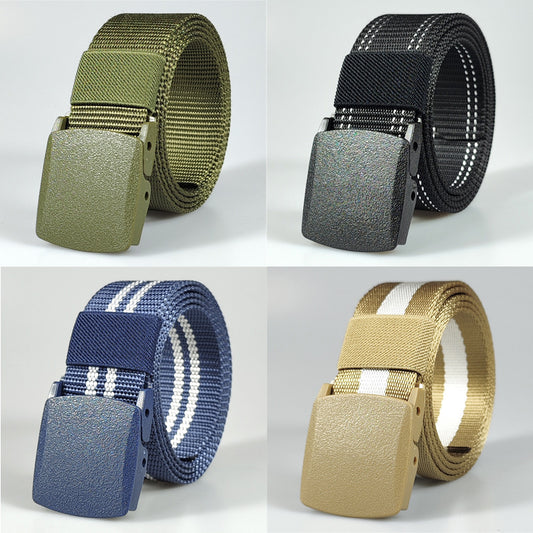 Men's casual belt for outdoor activities, made of canvas and nylon, without metal