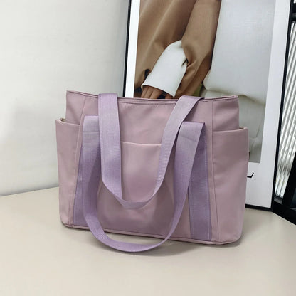 Bolsa de ombro de grande capacidade para mulheres, bolsa casual de nylon durável com vários bolsos, sacola de viagem leve