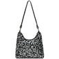 Women's sequin party bag/clutch with leather shoulder strap for weddings, proms, and parties (black and silver)