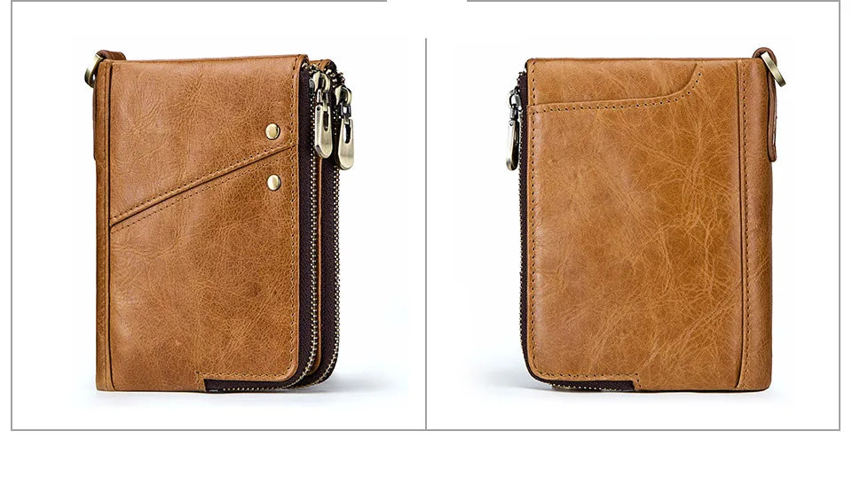 Unisex wallet in genuine leather, compact, with a sophisticated design and RFID-protected compartment for cards