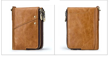 Unisex wallet in genuine leather, compact, with a sophisticated design and RFID-protected compartment for cards