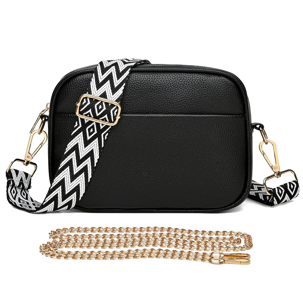 Women's leather tote bag, classic style with crossbody strap and chain detail