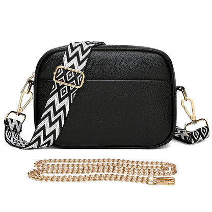Women's leather tote bag, classic style with crossbody strap and chain detail