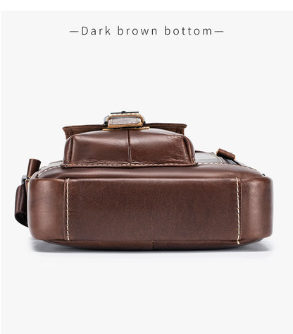 Small and versatile vertical shoulder bag in genuine leather for men