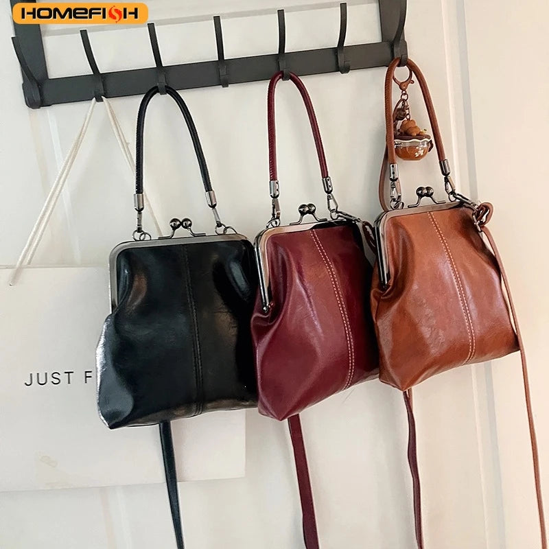 HOMEFISH Women's Crossbody Bag in Shell Shape, Vintage Leather Shoulder