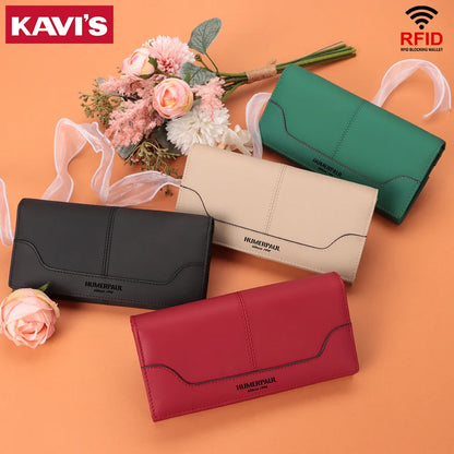 Elegant women's wallet in genuine leather, with RFID-protected card slots and a coin purse.