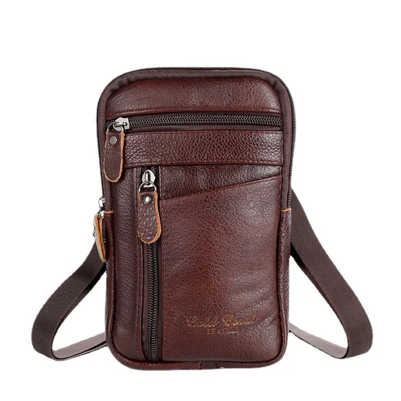 Men's small, crossbody PU leather waist bag for cell phone and other items
