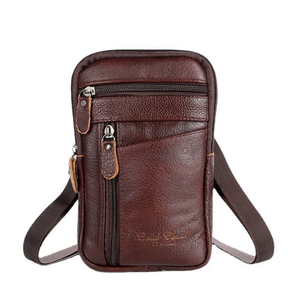 Men's small, crossbody PU leather waist bag for cell phone and other items