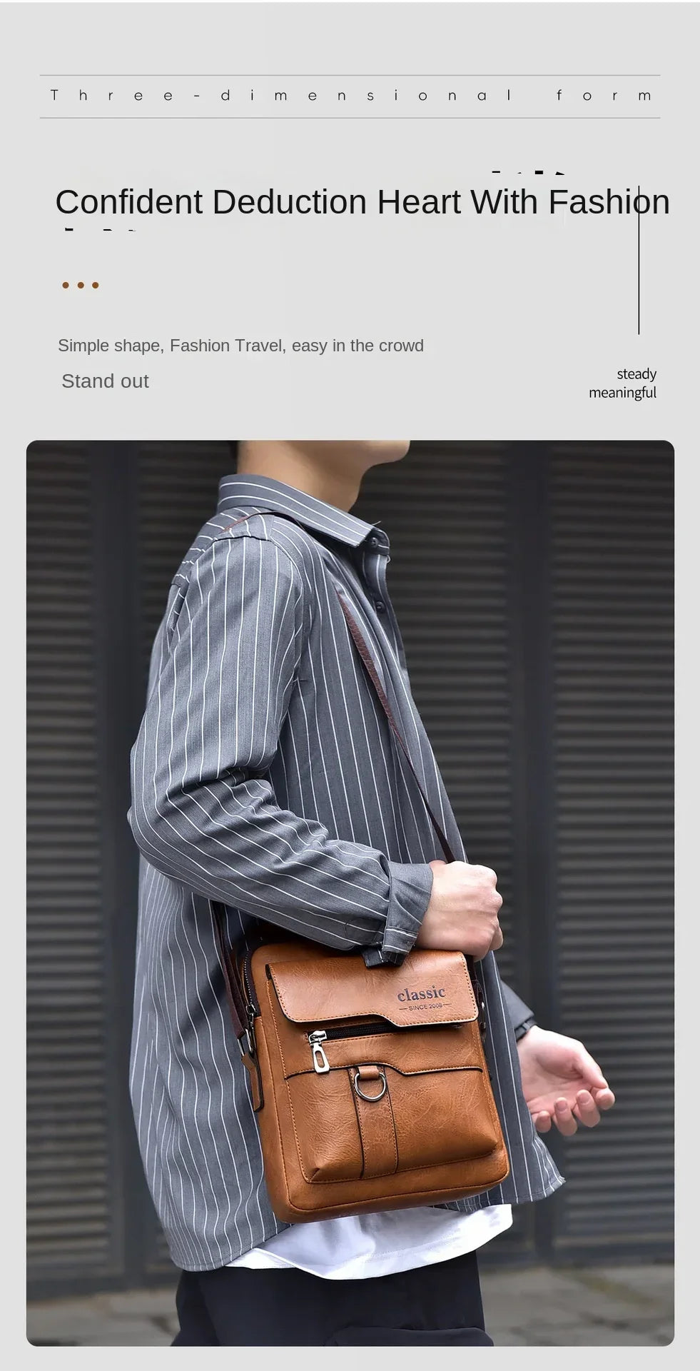Men's crossbody bag with zipper closure, made of synthetic leather and with ample storage capacity