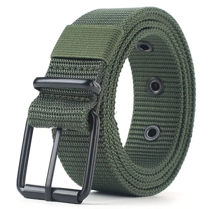 Unisex canvas belt with pin buckle and leather eyelet details