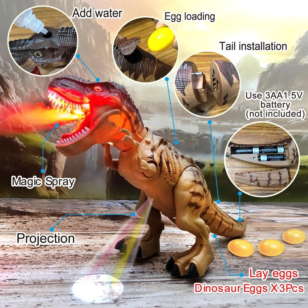 Large, Electric Mechanical Dinosaur Robot Toy for Children – Walks, Releases Smoke, Lays Eggs, Emits Light and Sound