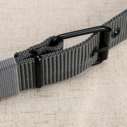 Unisex canvas belt with pin buckle and leather eyelet details