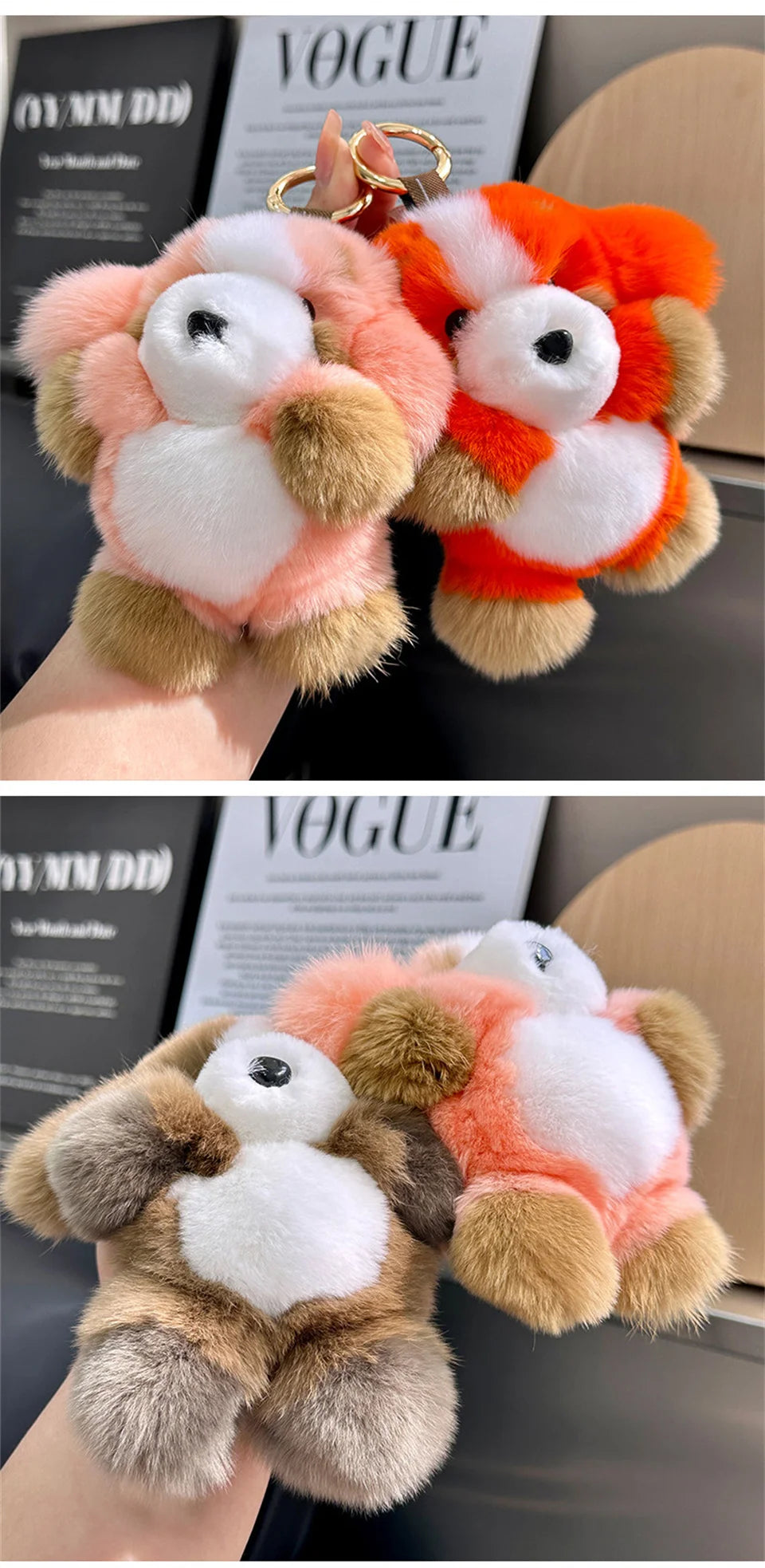 Plush keychain with an adorable and fun dog/rabbit pendant
